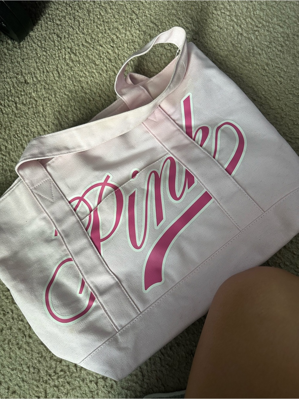 Victoria's Secret Pink Script Light Pink Canvas Tote